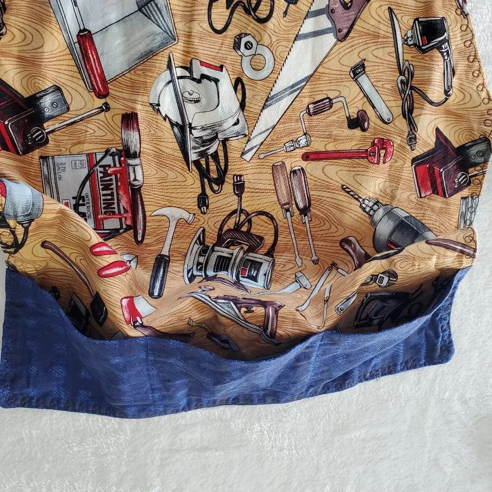 Handmade Kids REVERSIBLE Tools & Trains Apron with 3 Pockets Baking Cooking Art